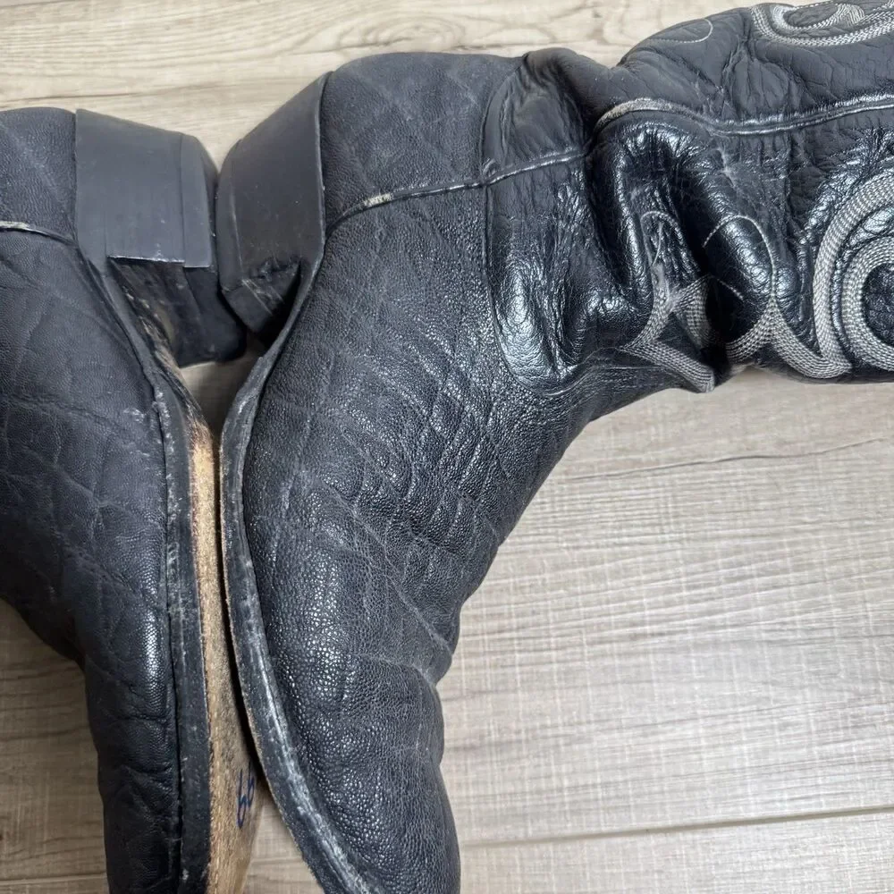 Nocona Men’s 9 D Black Leather Elephant Print USA Vintage Western Cowboy Boots